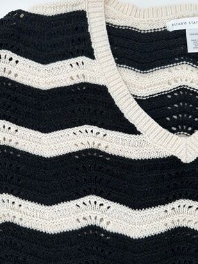 Altar’d State Black Ivory Chevron Open Knit Sweater NWT Medium